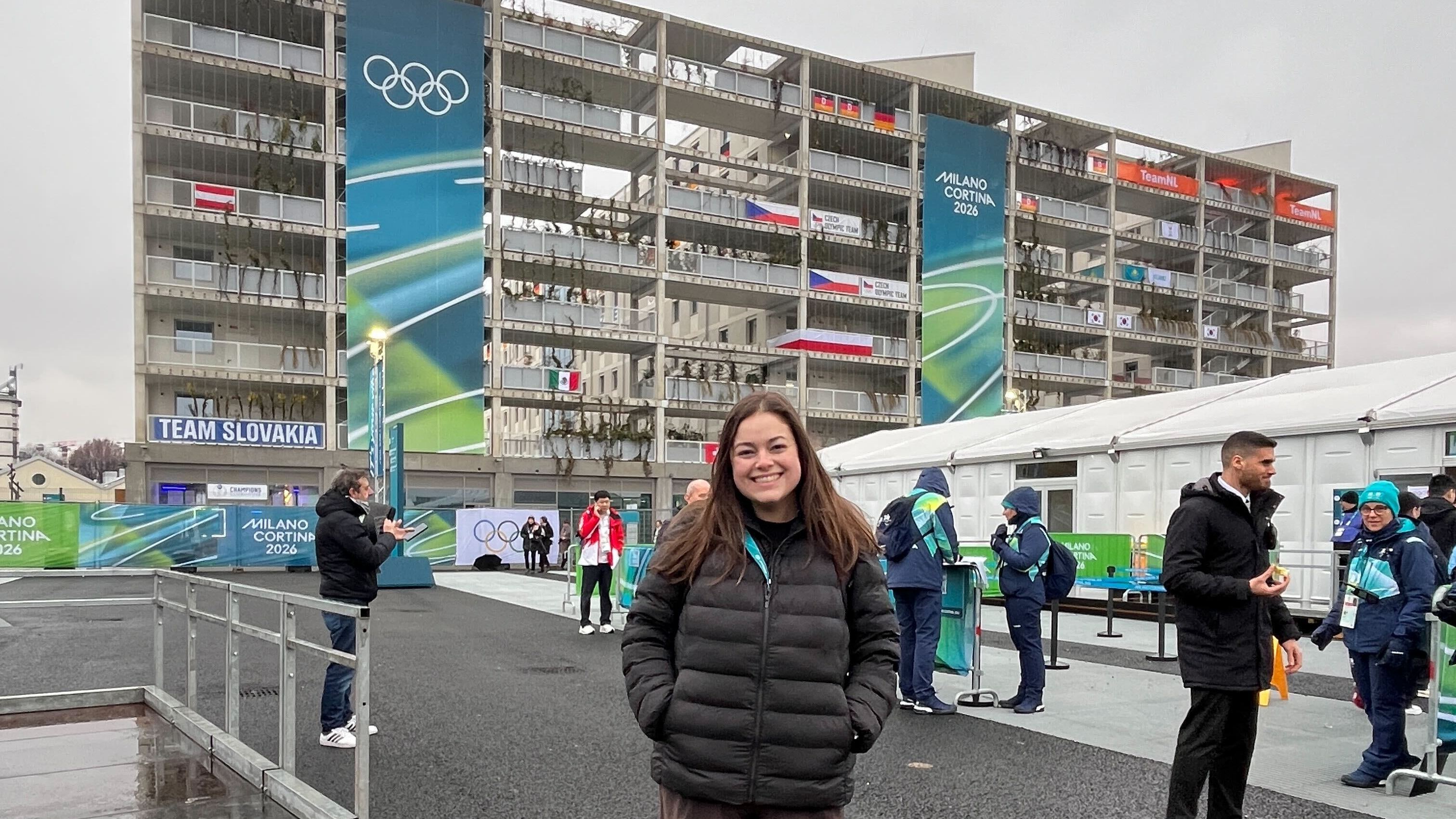 NPR reporter Rachel Treisman, about to explore the Olympic Village.